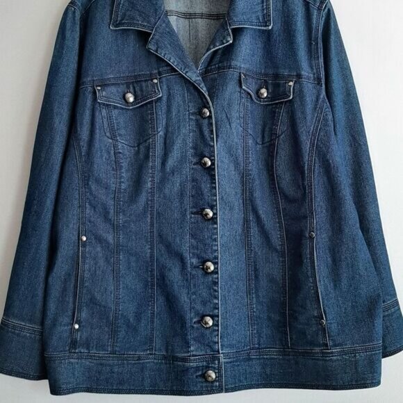PENNINGTONS Jean Jacket Medium Blue Button Down Sz 2X - Picture 3 of 11